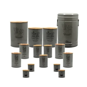 ست 15 پارچه فانتزی کاکتوس درب بامبو UN-8049 (طوسی)