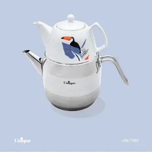 کتری استیل تک دسته با قوری چینی یونیک UN-7280