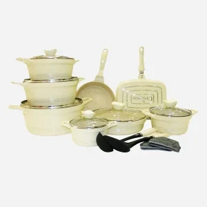 سرویس قابلمه 18 پارچه کلاسیک گرانیتی کرمی یونیک UN-7780