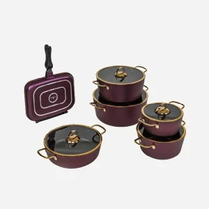 سرویس قابلمه 12 پارچه فلورانس بادمجانی درب فلت یونیک مدل UN-8418