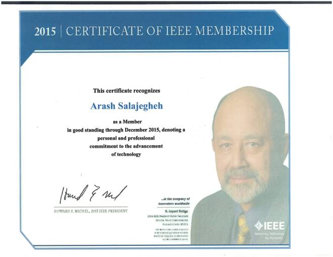 تصویر افتخار: عضو انجمن برق و الکترونیک مهندسین آمریکا IEEE