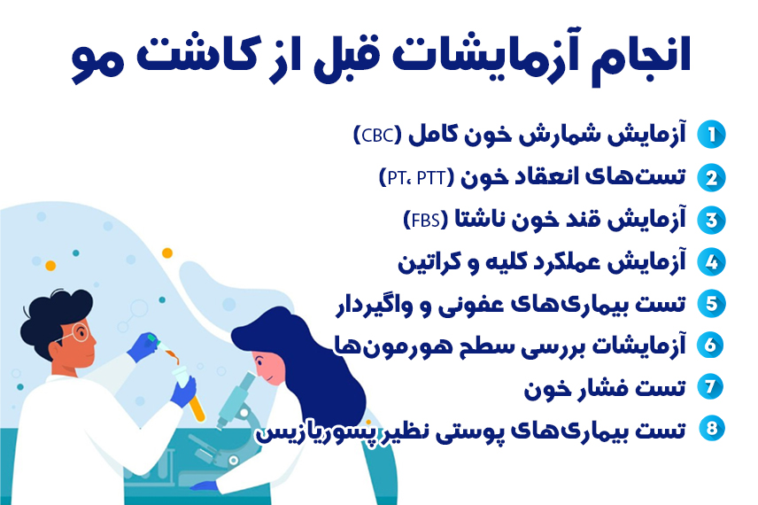 آزمایش قبل از کاشت مو fue لیست آزمایش های لازم قبل از کاشت مو به روش fue